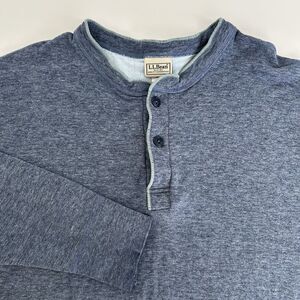 LL Bean River Driver Shirt Mens Size L Reg Blue Henley Wool Base Layer Canada